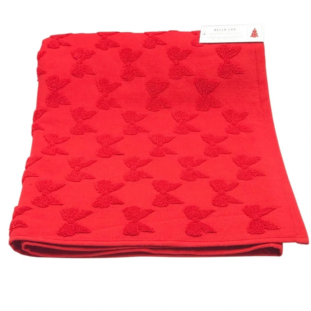 Bella Lux Christmas Collection Red Bows Embossed Turkish Cotton Towel Set Of 4pc